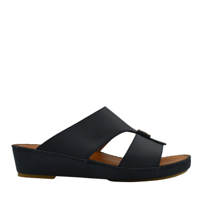 Black rubbercalf contrast sandals with open toe and wedge sole for comfortable wear