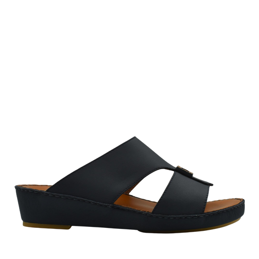 Black rubbercalf contrast sandals with open toe and wedge sole for comfortable wear