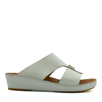 White rubbercalf contrast sandals with open toe and wedge sole from Private Collection