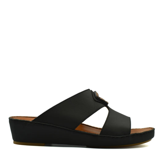 Black Rubbercalf contrast shoes with open toe design and wedge sole for comfortable wear