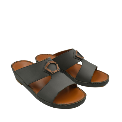 Black Rubbercalf contrast shoes with open toe and buckle detail on casual slip-on sandals