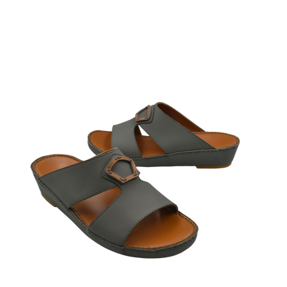 Black Rubbercalf contrast shoes with open toe and adjustable buckle strap design
