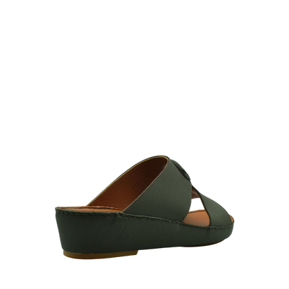 Green slip-on Rubbercalf contrast shoes with wedge heel and open toe design