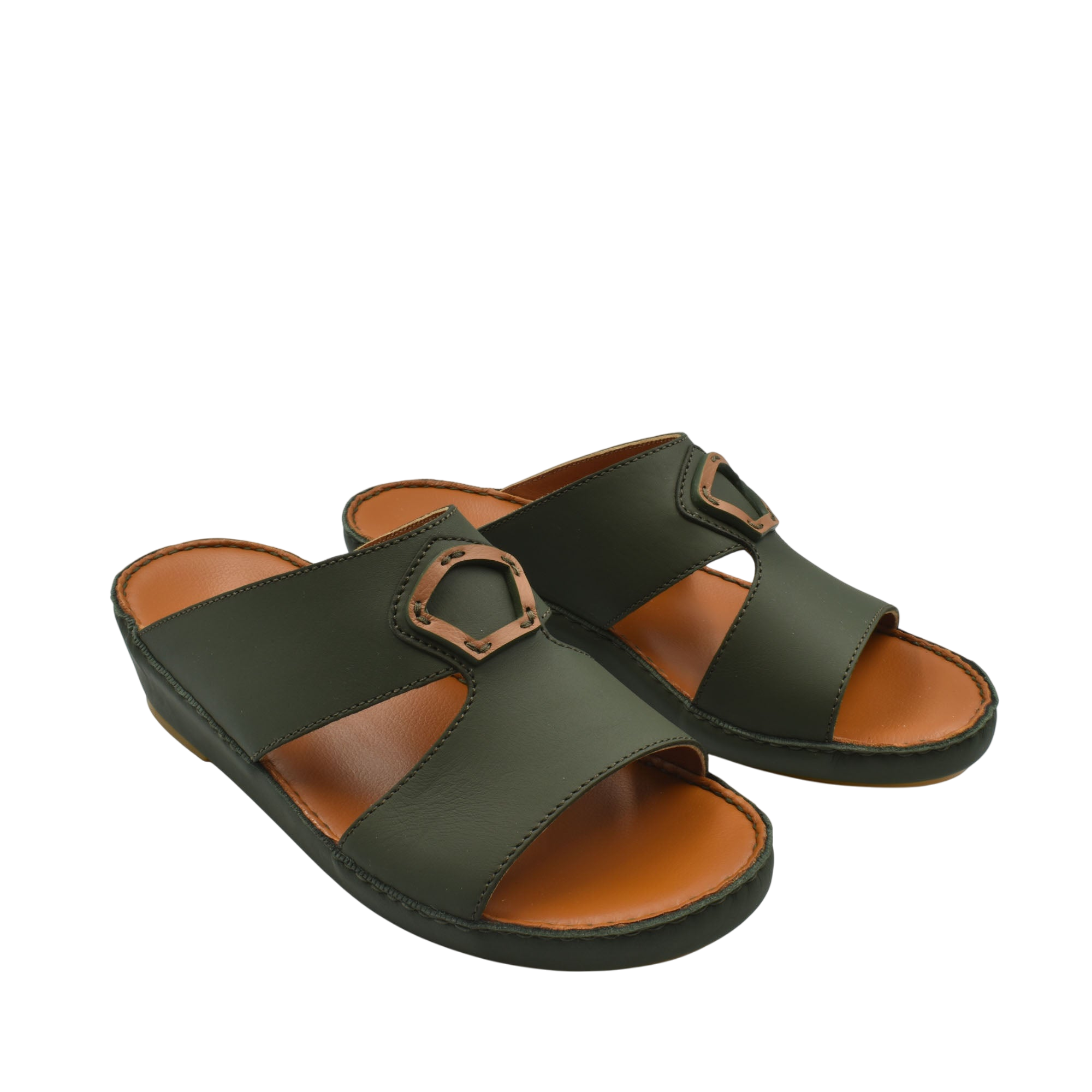 Black and brown Rubbercalf contrast shoes slide sandals with open toe and decorative buckle