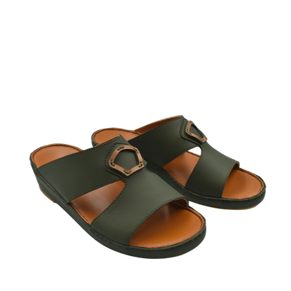 Black and brown Rubbercalf contrast shoes slide sandals with open toe and decorative buckle
