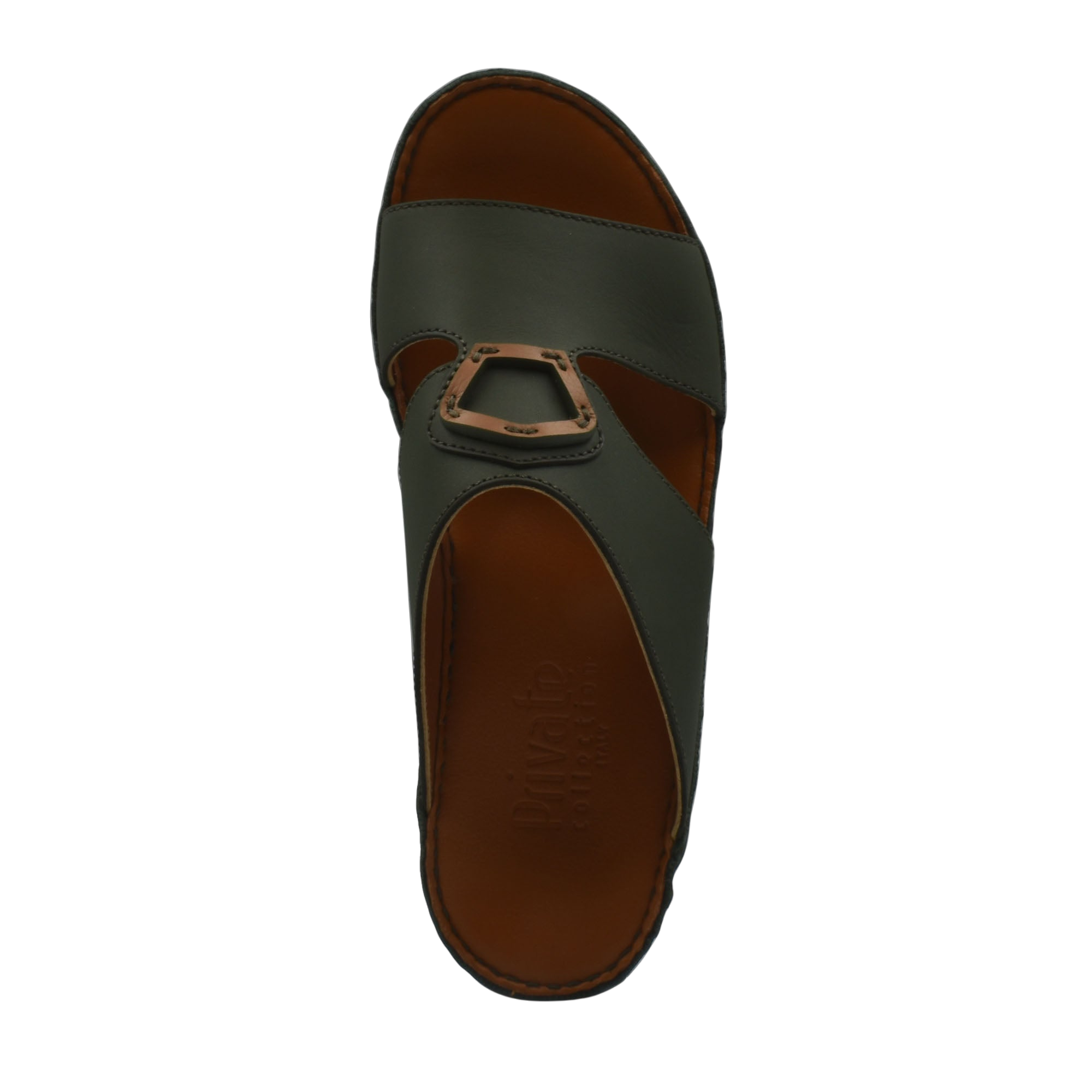 Top view of Private collection Rubbercalf contrast shoes in dark green and brown with buckle detail