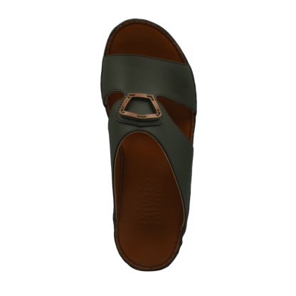 Top view of Private collection Rubbercalf contrast shoes in dark green and brown with buckle detail