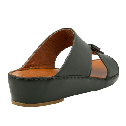 Black soft calf leather sandals with cushioned brown insole and slip-on design from Private Collection
