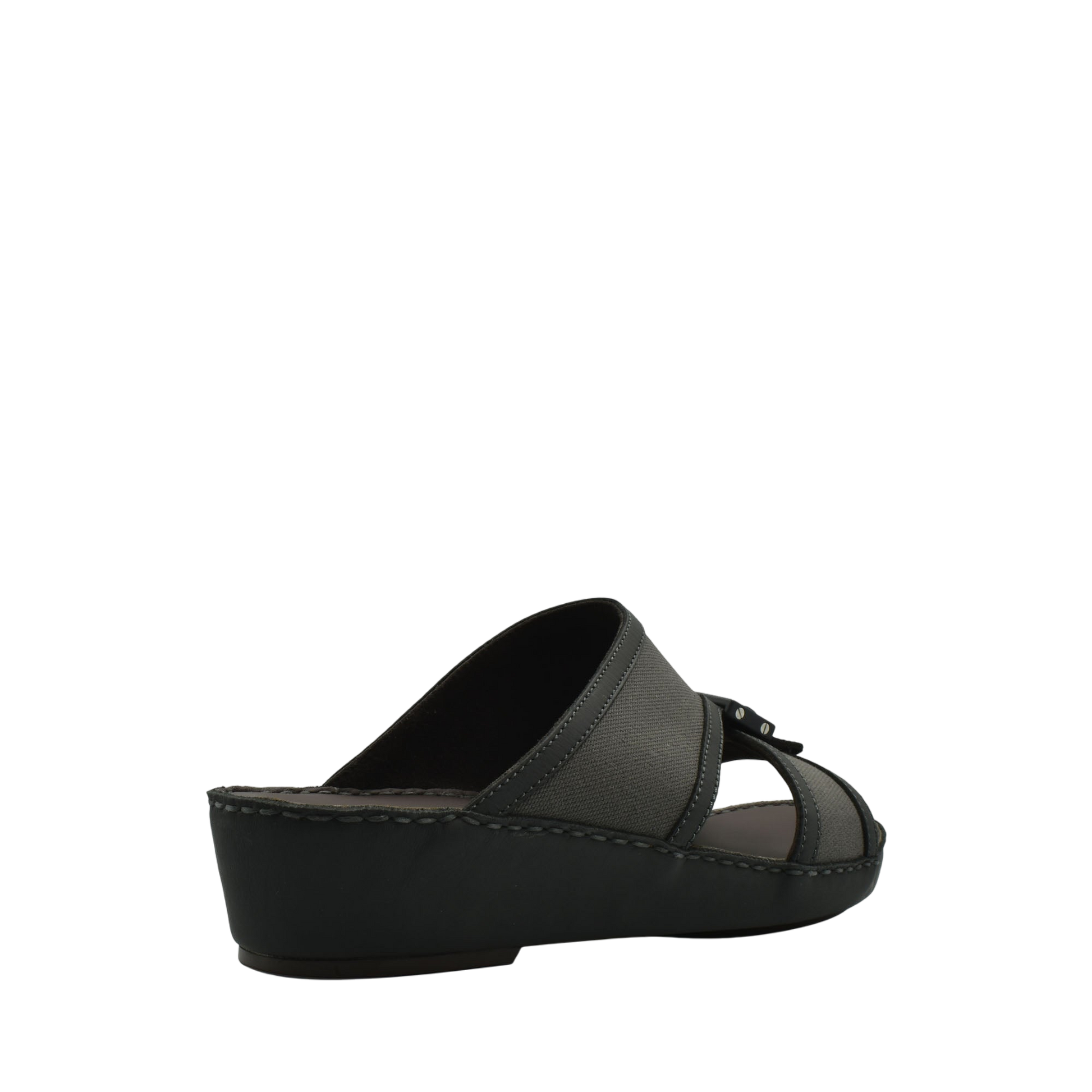 Black softcalf comfort slip on sandals with a low wedge heel and open toe design