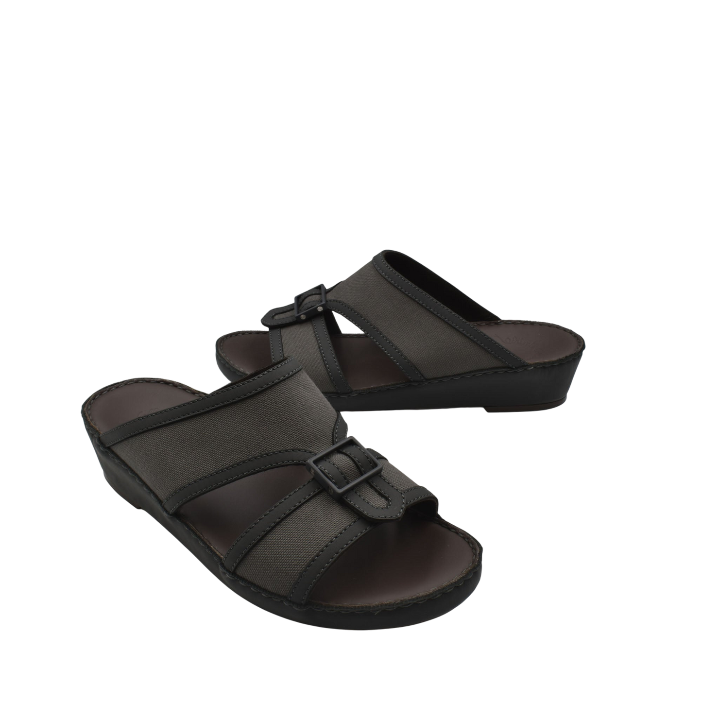 Softcalf comfort slip on sandals in dark brown with adjustable buckle straps and cushioned footbed