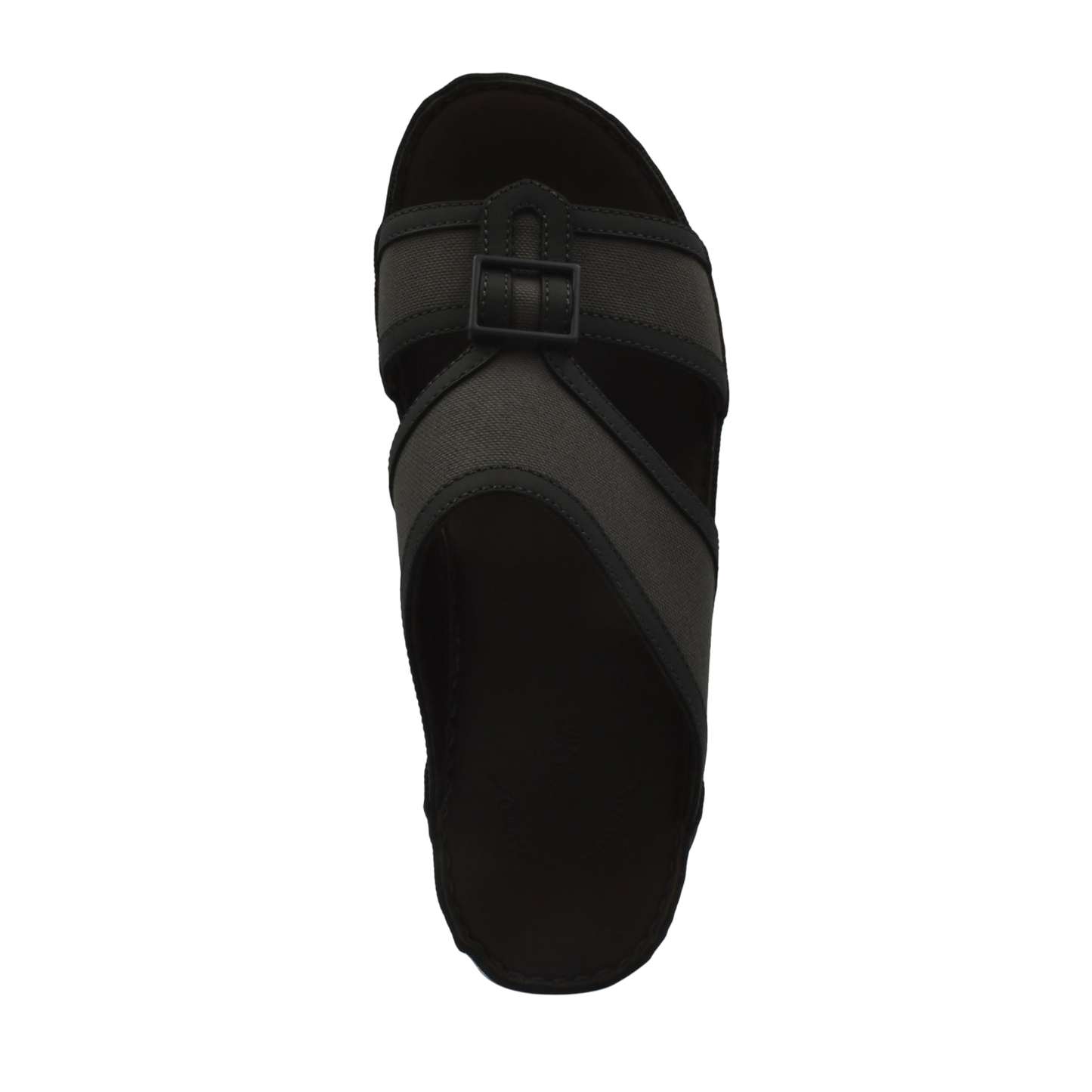 Softcalf comfort slip on sandals in black with adjustable buckle strap for easy wear