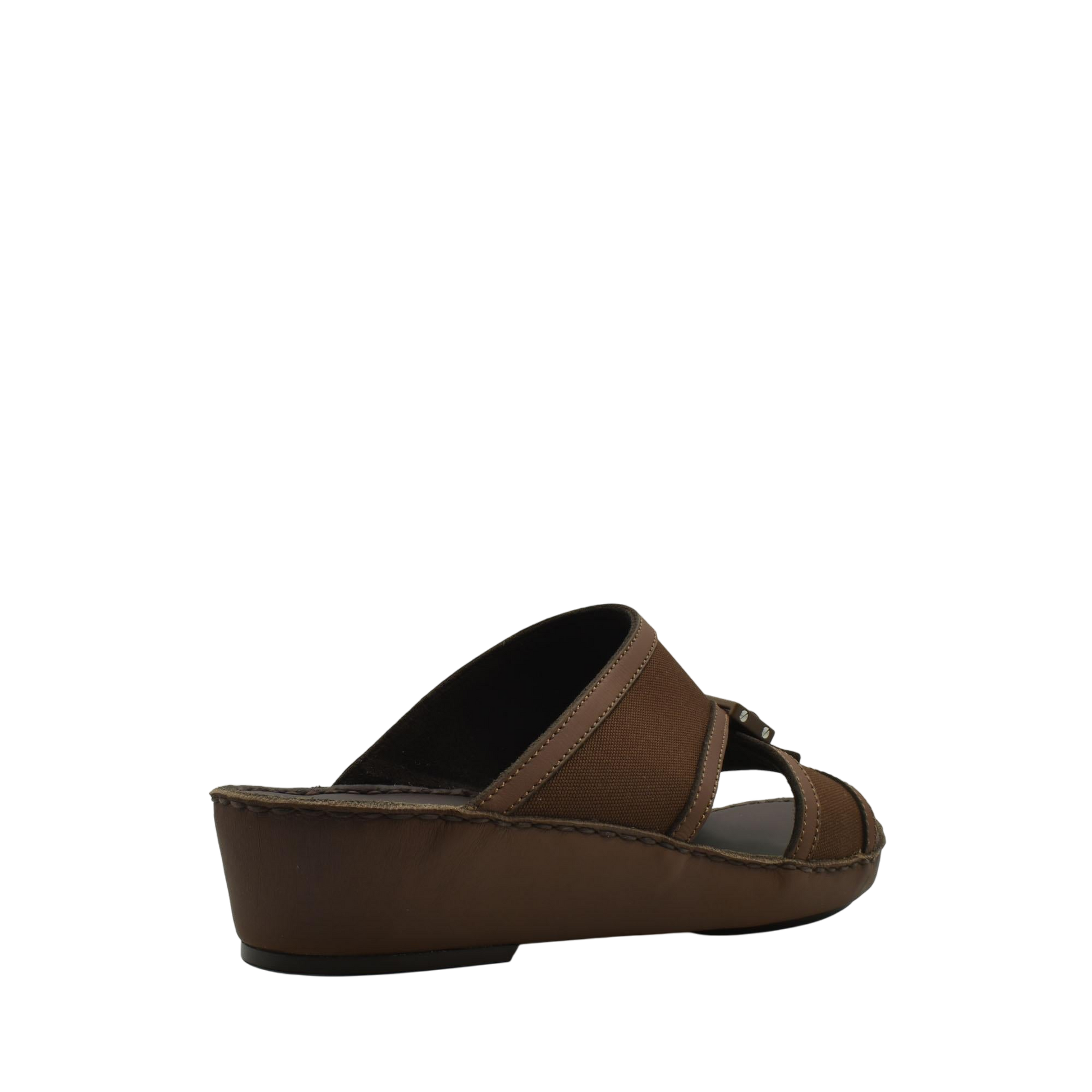 Brown softcalf comfort slip on sandals with wedge heel and open toe design