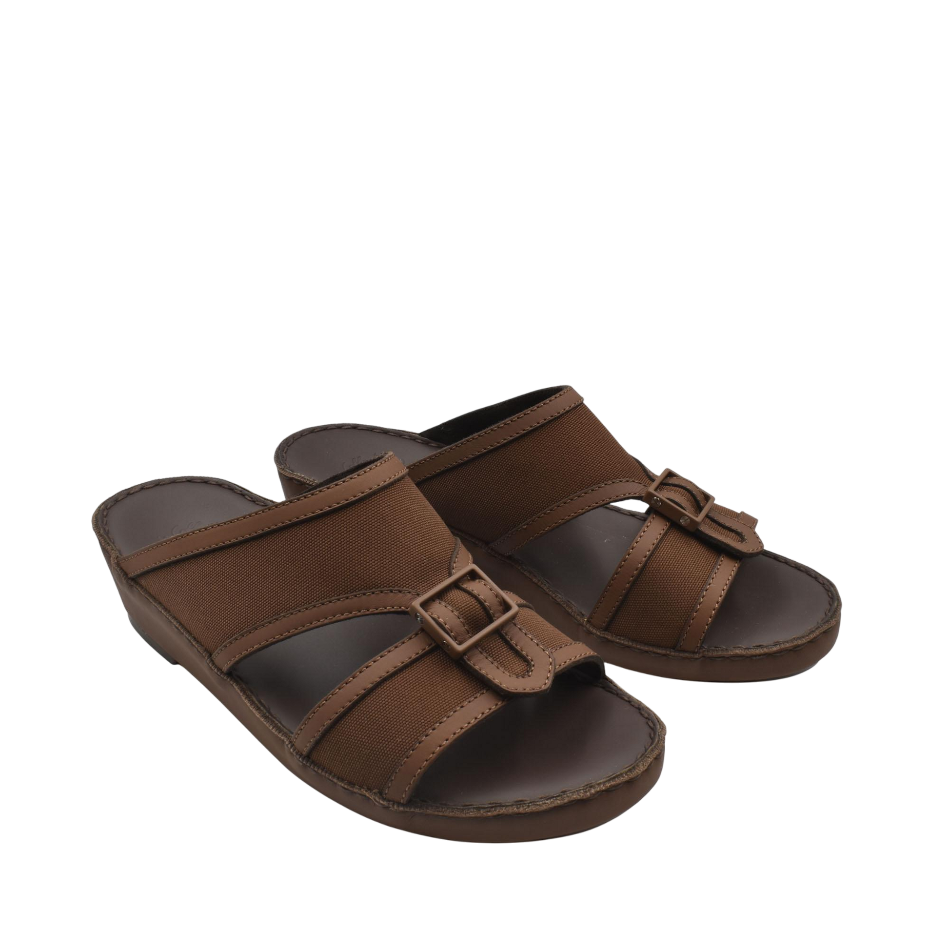 Brown softcalf comfort slip on sandals with adjustable buckle straps from Private collection