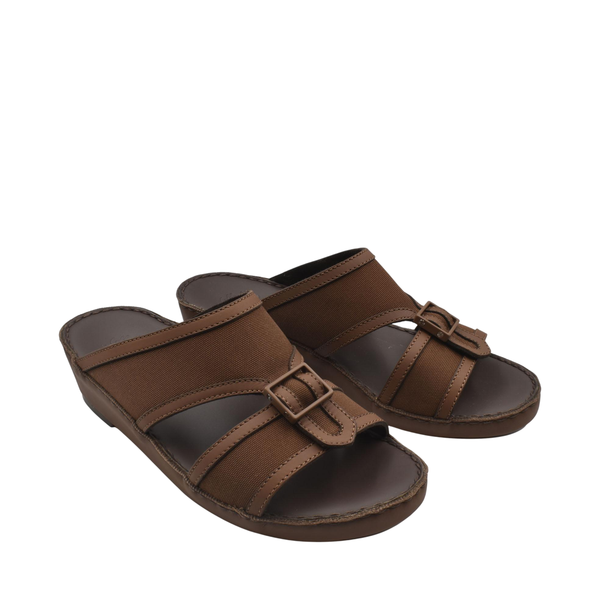 Brown softcalf comfort slip on sandals with adjustable buckle straps from Private collection