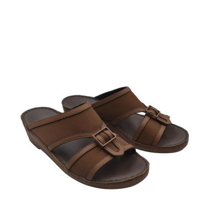 Brown softcalf comfort slip on sandals with adjustable buckle straps from Private collection
