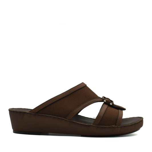 Brown softcalf comfort slip on sandals with wedge heel and adjustable straps