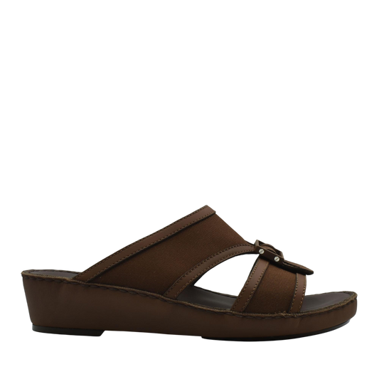Brown softcalf comfort slip on sandals with wedge heel and adjustable straps