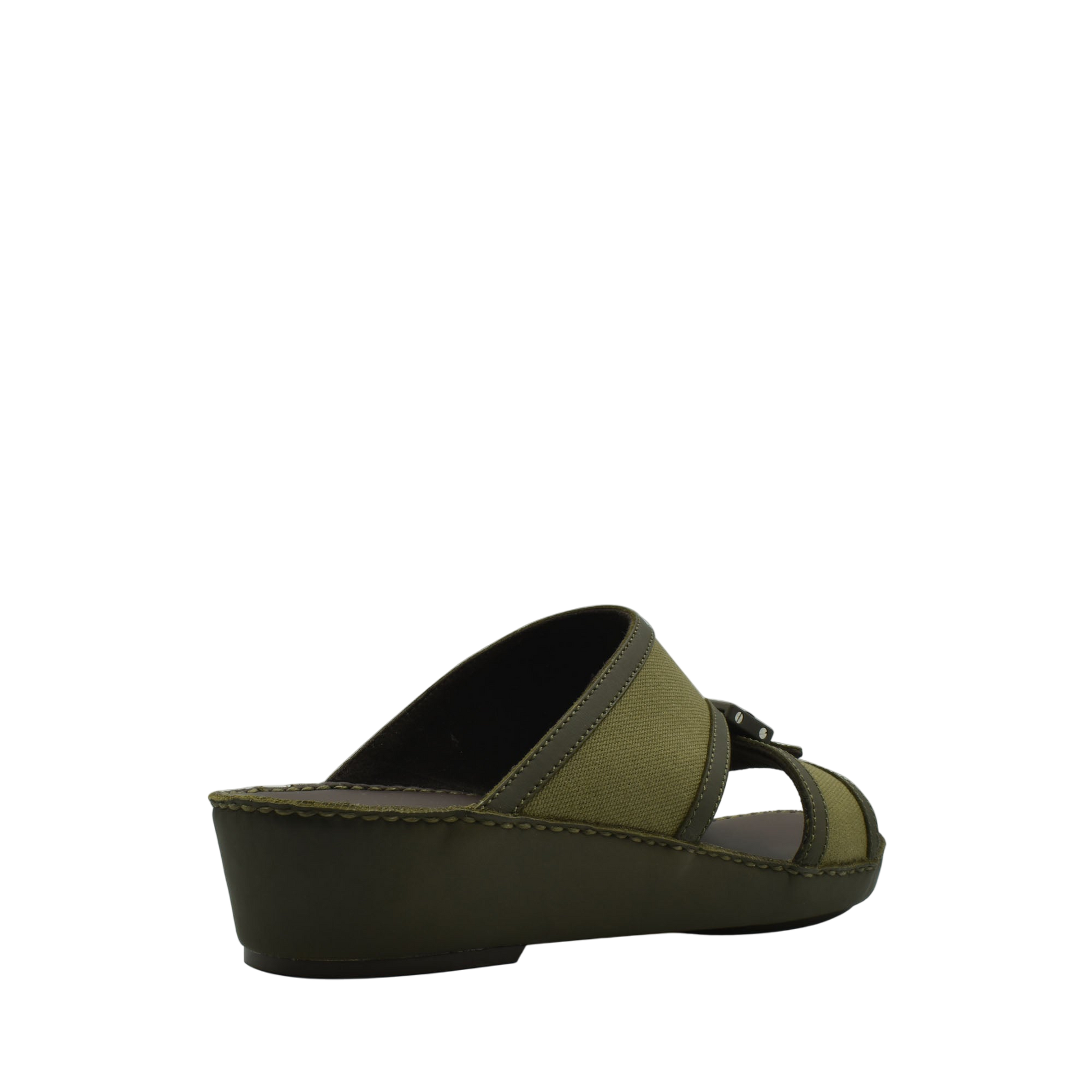 Olive green softcalf comfort slip on sandals with cushioned sole and adjustable straps