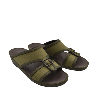 Olive green softcalf comfort slip on sandals with adjustable buckle straps for everyday wear