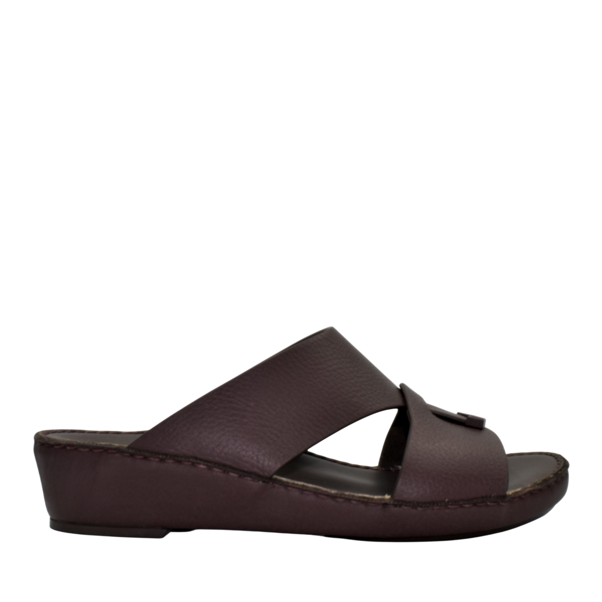 Brown trendy leather slide sandals with cushioned sole and open-toe design from Private collection