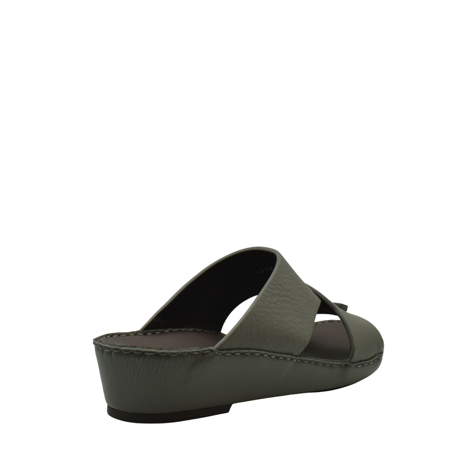 Olive green trendy leather slide sandals with cushioned sole and crisscross strap design