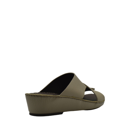 Trendy leather slide sandals in olive green with a cushioned sole from Private Collection