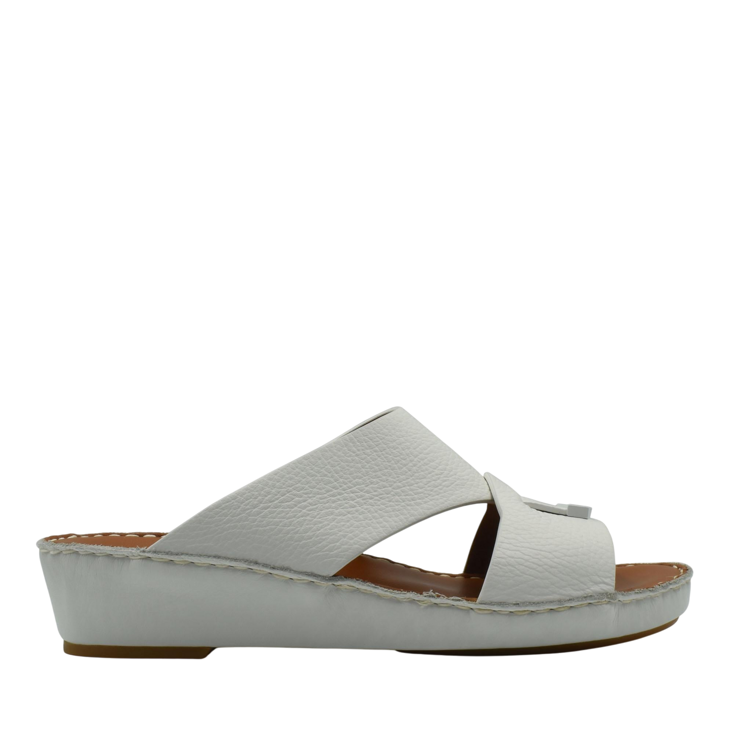 White trendy leather slide sandals with cushioned sole and open toe design from Private collection