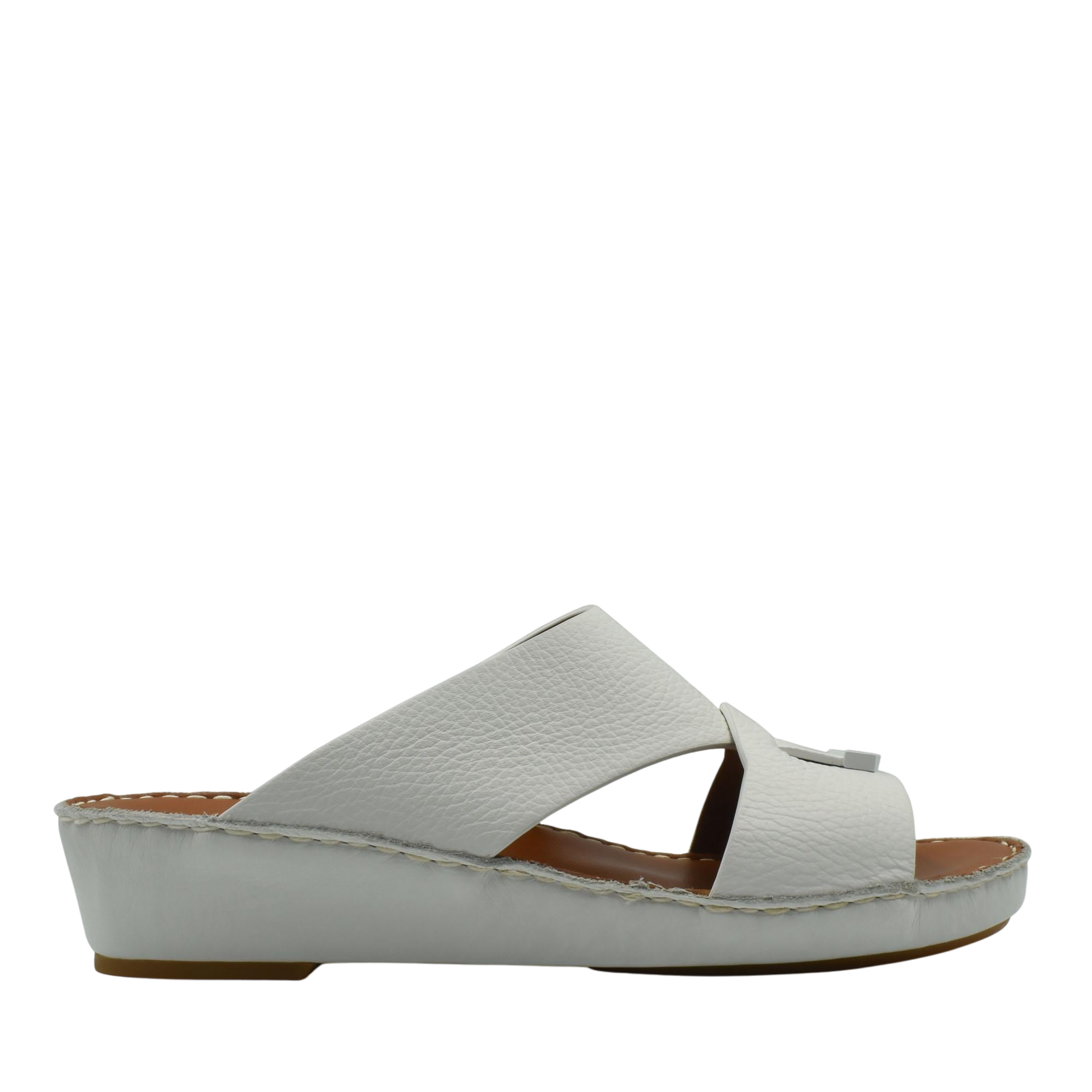 White trendy leather slide sandals with cushioned sole and open toe design from Private collection