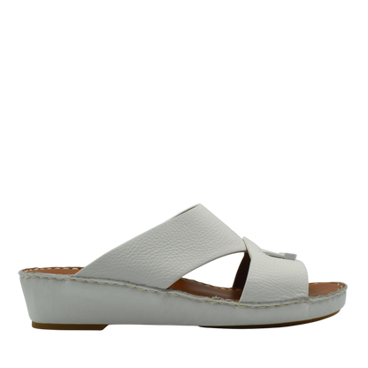 White trendy leather slide sandals with cushioned sole and open toe design from Private collection
