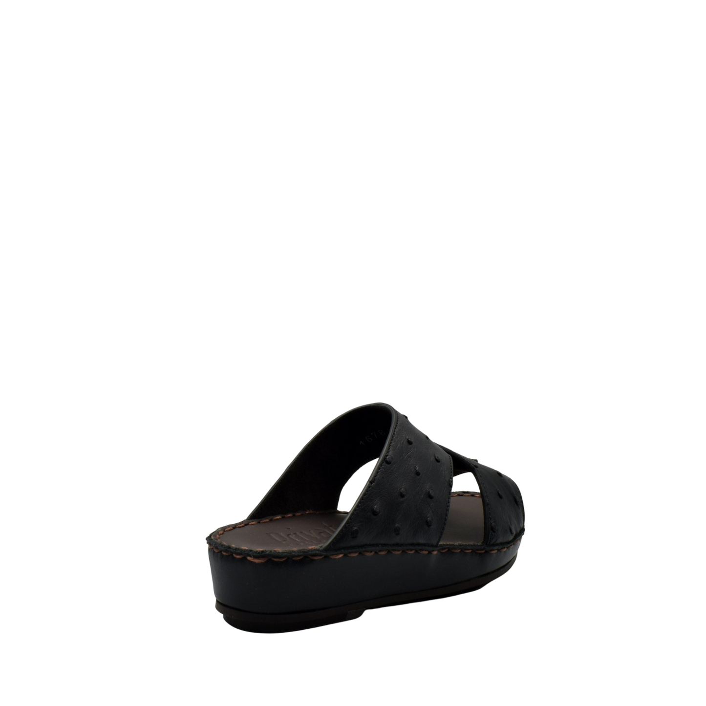 Black ostrich leather kids sandals with open toe and cushioned sole from Private Collection