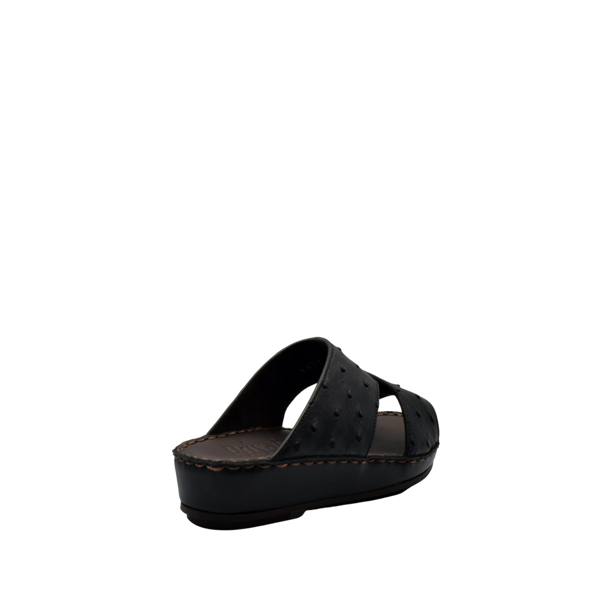 Black ostrich leather kids sandals with open toe and cushioned sole from Private Collection