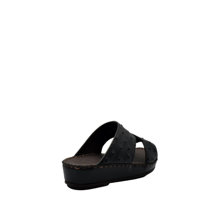 Black ostrich leather kids sandals with open toe and cushioned sole from Private Collection