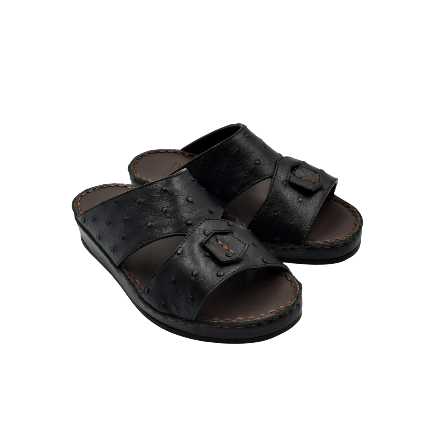 Black ostrich leather kids sandals with open toe and adjustable strap from private collection