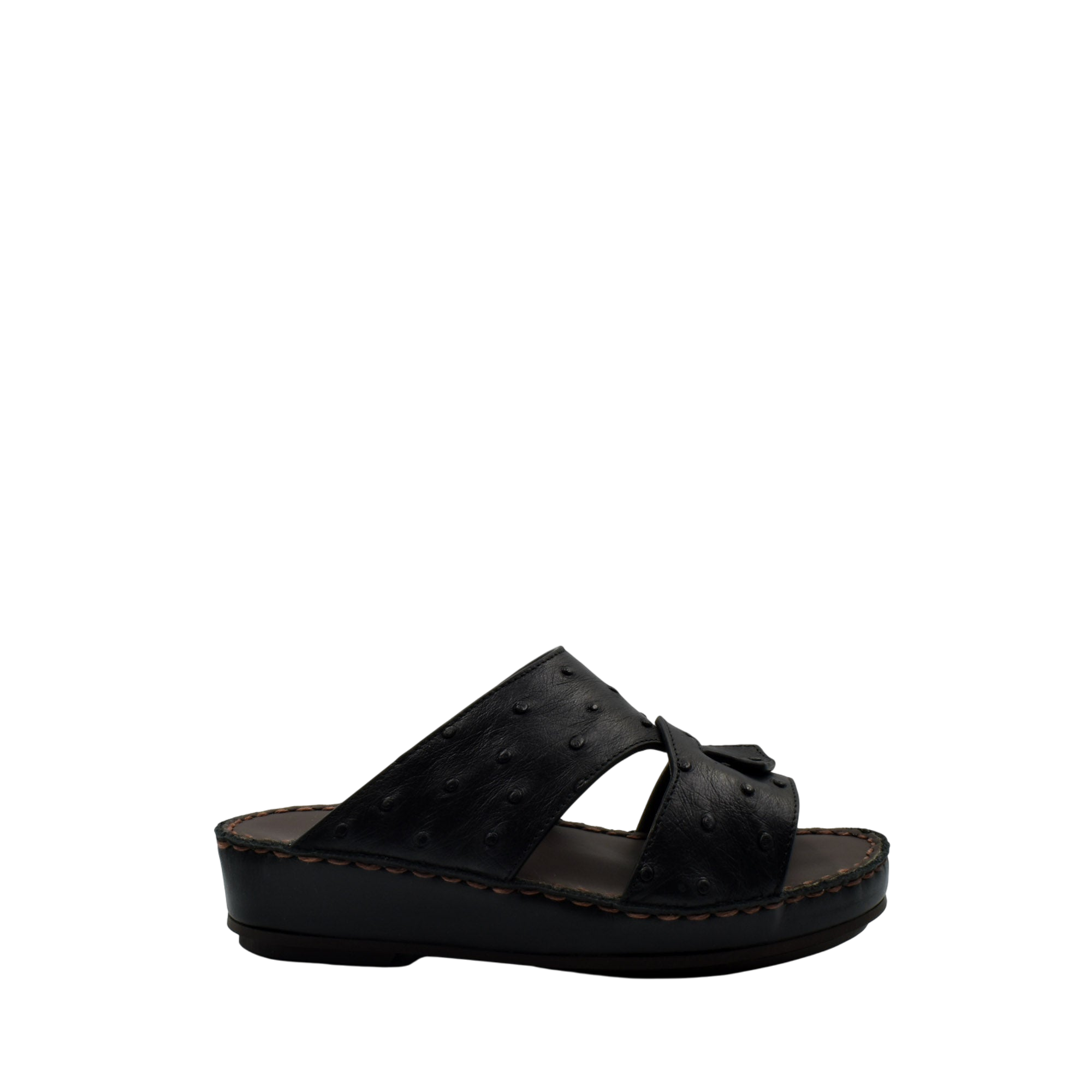 Black ostrich leather kids sandals with open toe and cushioned sole from Private collection