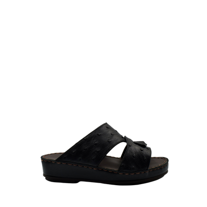 Black ostrich leather kids sandals with open toe and cushioned sole from Private collection