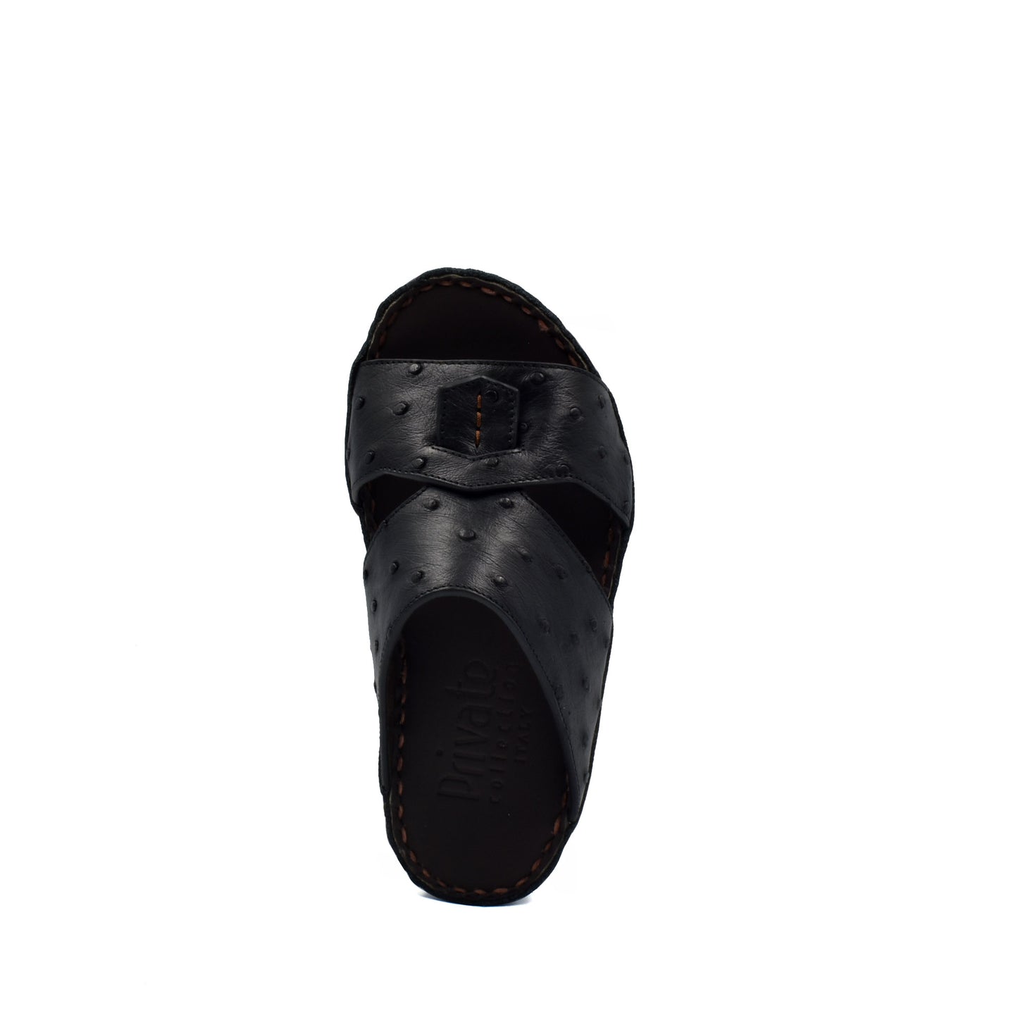 Black Ostrich leather kids sandals with cross strap design and durable sole