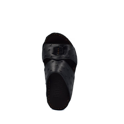 Black Ostrich leather kids sandals with cross strap design and durable sole