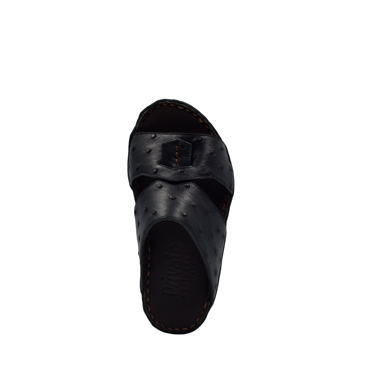 Black Ostrich leather kids sandals with cross strap design and durable sole