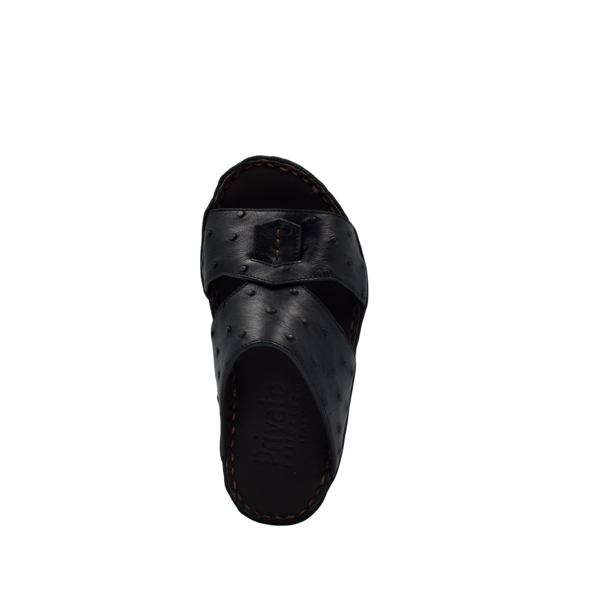 Black Ostrich leather kids sandals with cross strap design and durable sole