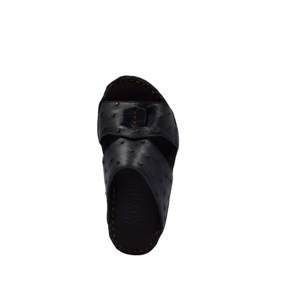 Black Ostrich leather kids sandals with cross strap design and durable sole