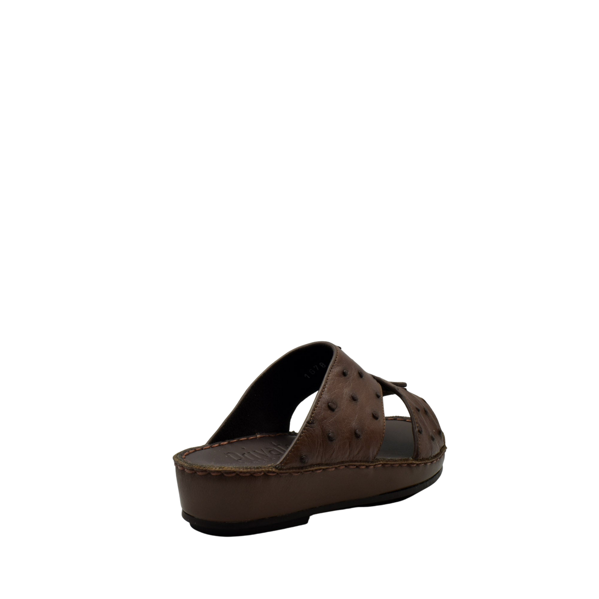 Brown ostrich leather kids sandals with cushioned sole and open toe design from Private collection