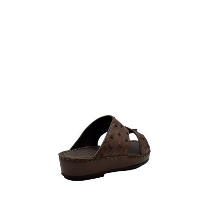 Brown ostrich leather kids sandals with cushioned sole and open toe design from Private collection