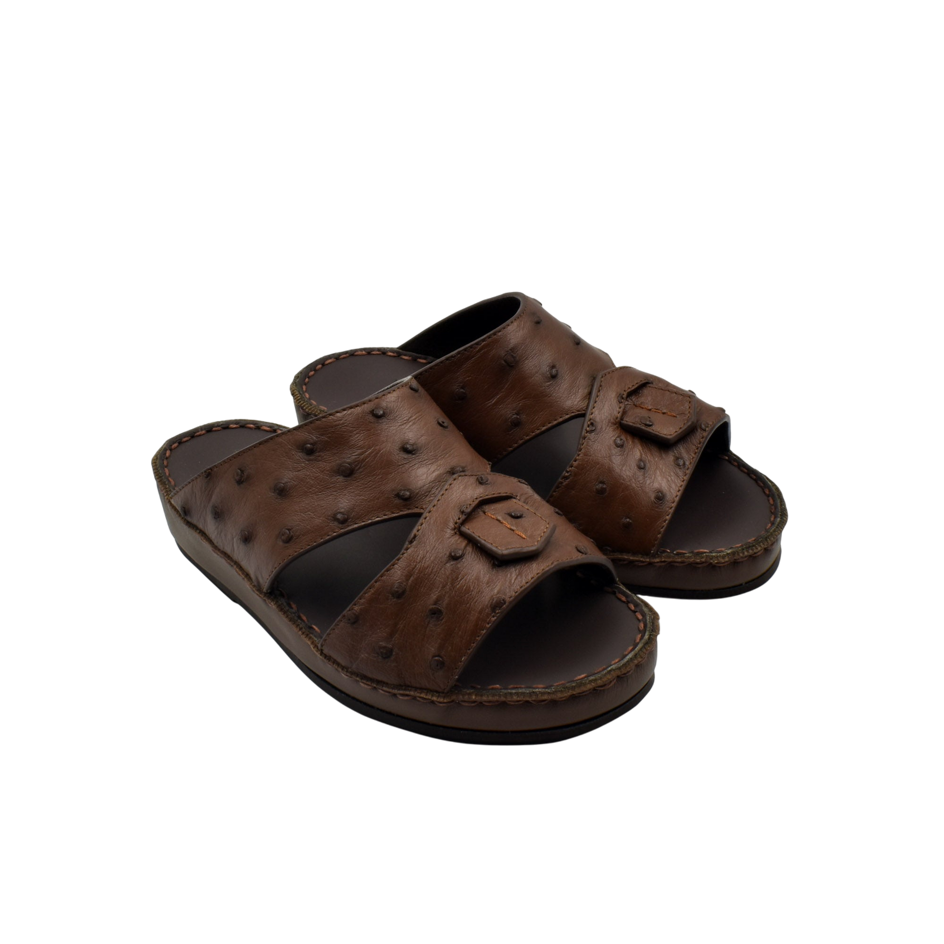 Brown ostrich leather kids sandals with adjustable buckle straps from Private collection