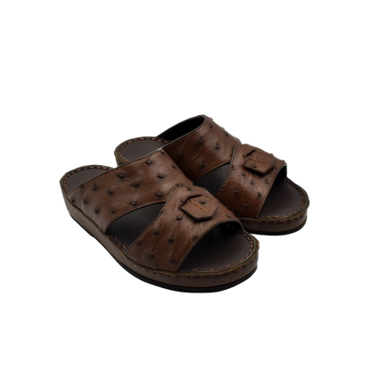 Brown ostrich leather kids sandals with adjustable buckle straps from Private collection
