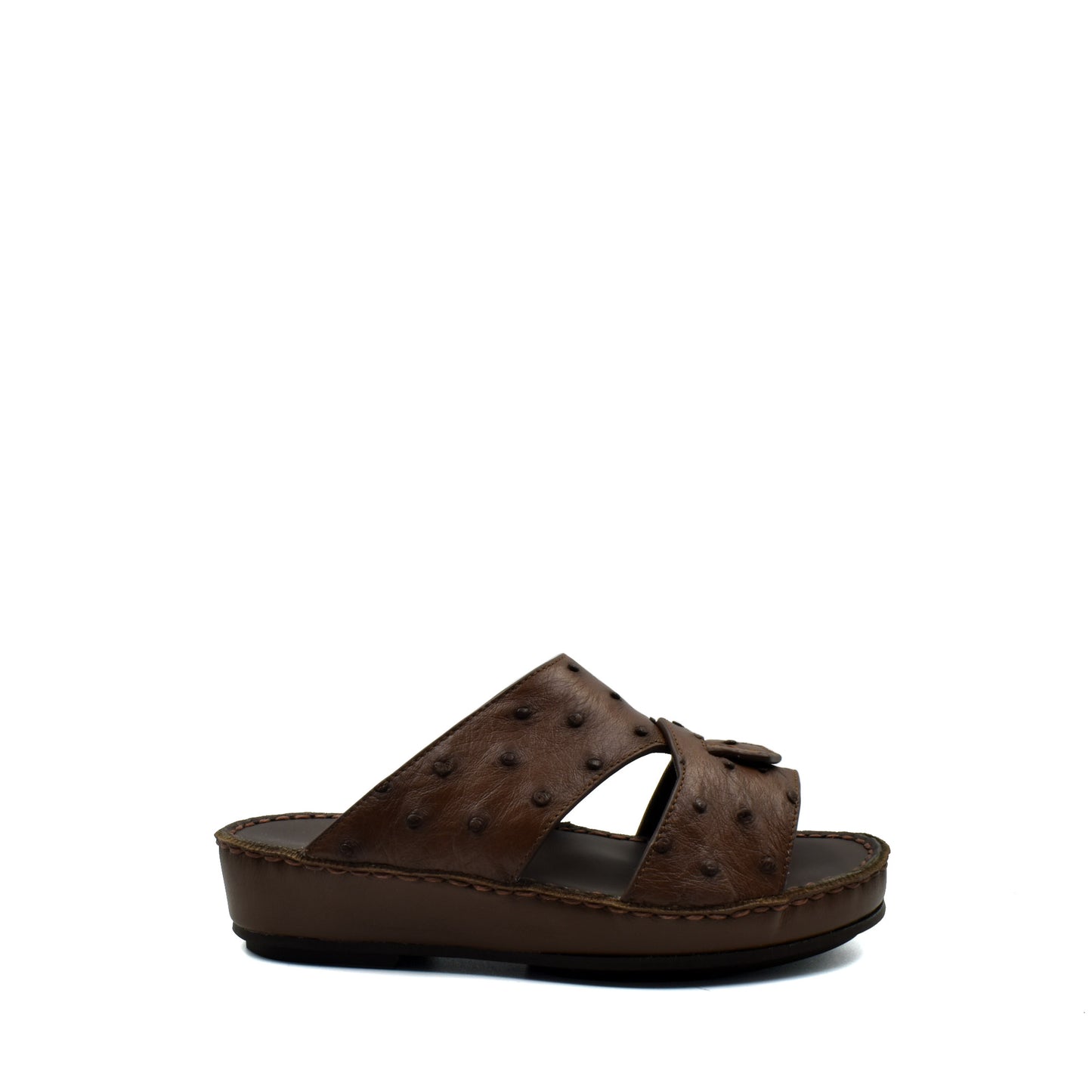 Brown ostrich leather kids sandals with open toe and cushioned sole from Private Collection
