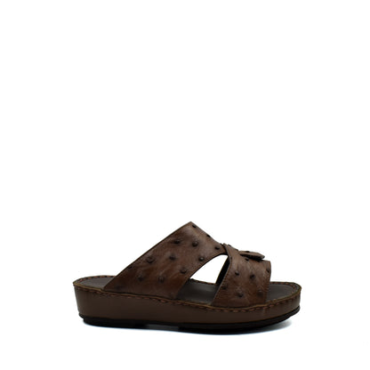 Brown ostrich leather kids sandals with open toe and cushioned sole from Private Collection