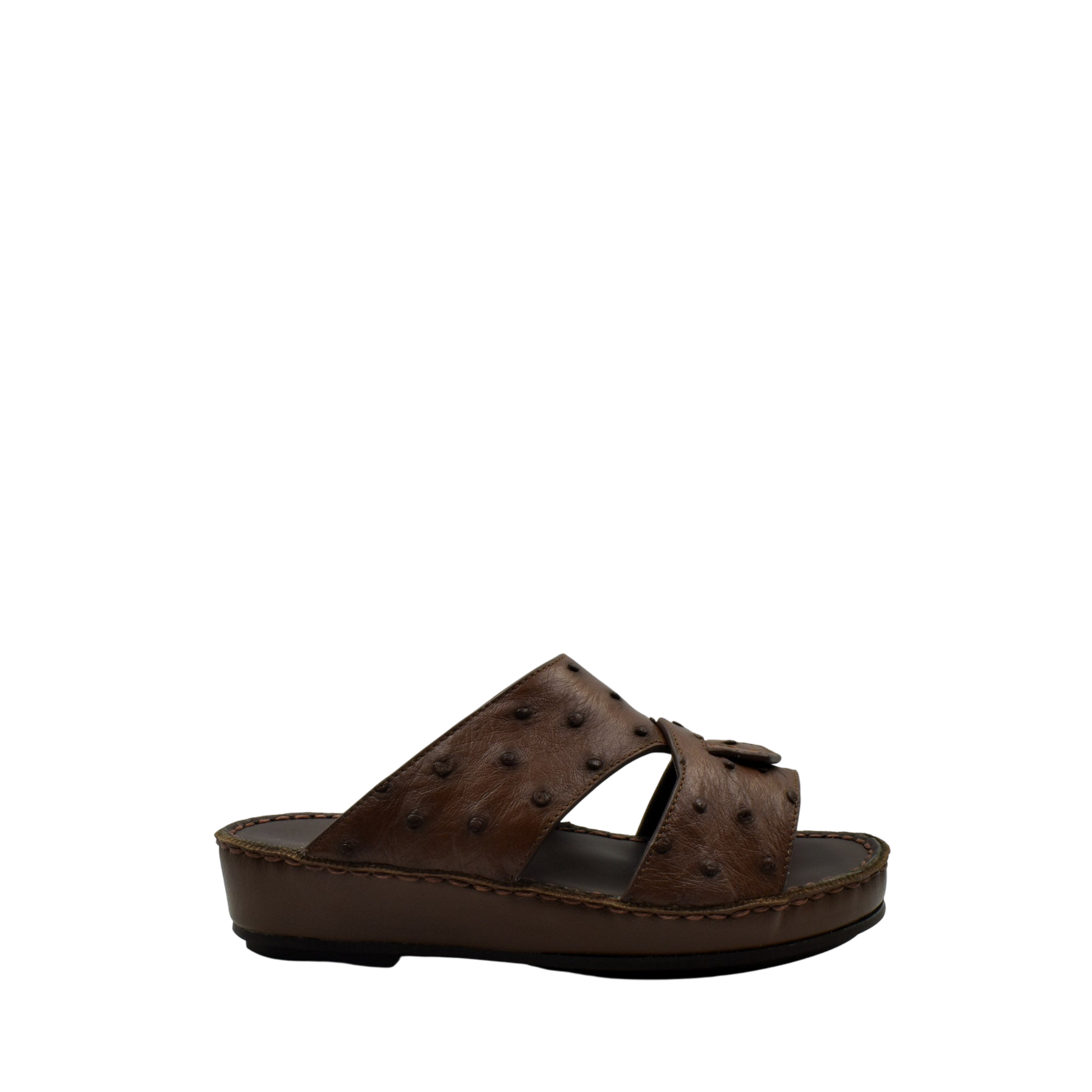 Brown ostrich leather kids sandals with open toe and cushioned sole from Private Collection