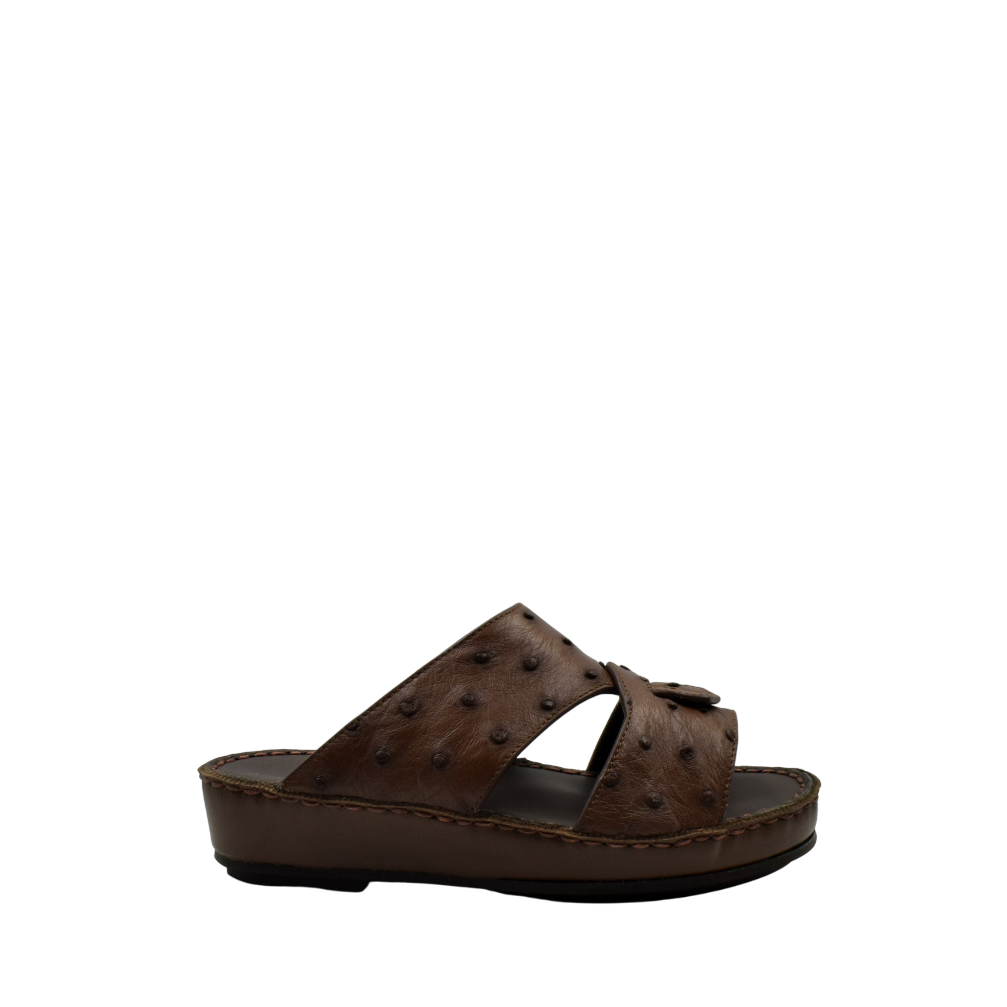 Brown ostrich leather kids sandals with open toe and cushioned sole from Private Collection