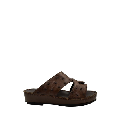 Brown ostrich leather kids sandals with open toe and cushioned sole from Private Collection