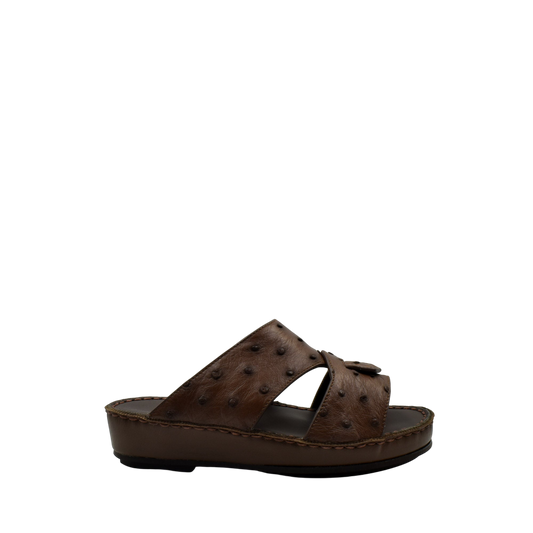 Brown ostrich leather kids sandals with open toe and cushioned sole from Private Collection